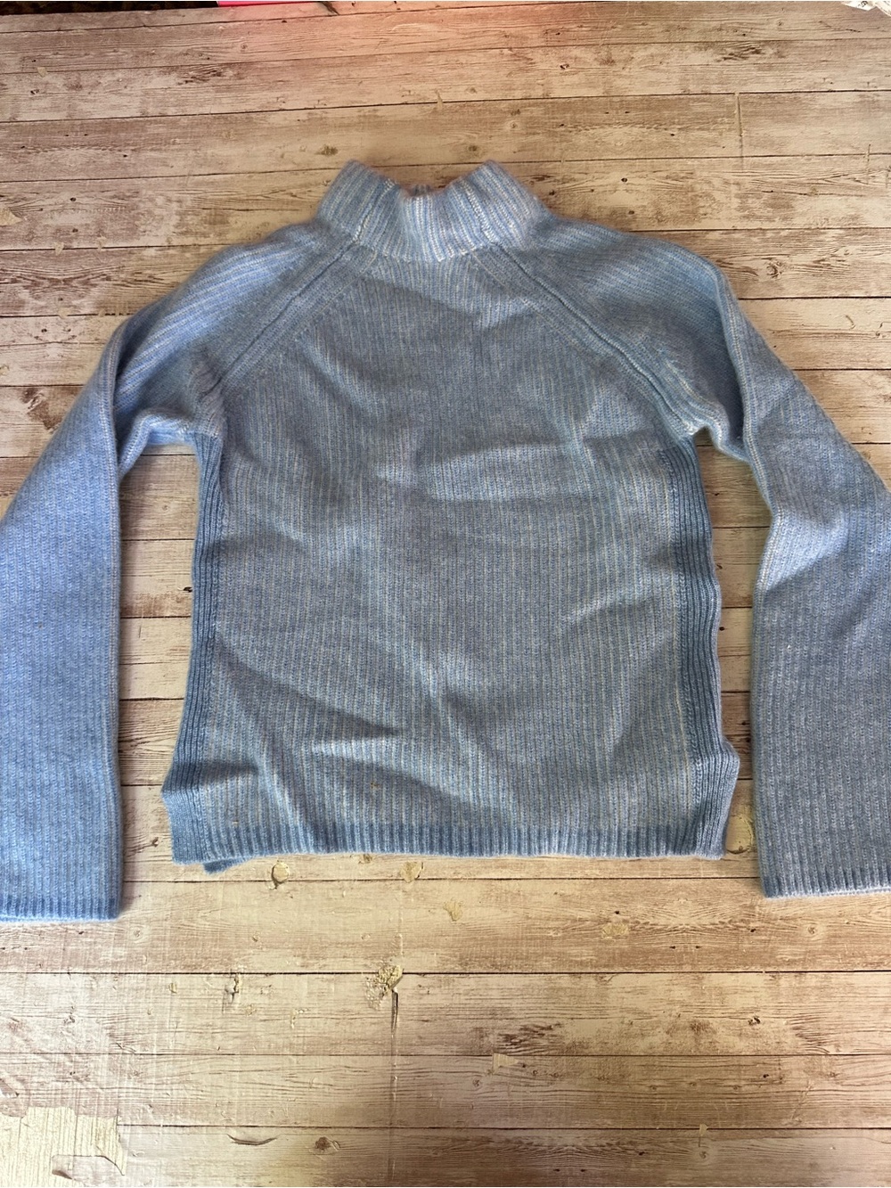 Kinross cashmere Light Blue Women's Ribbed Mock Neck Sweater